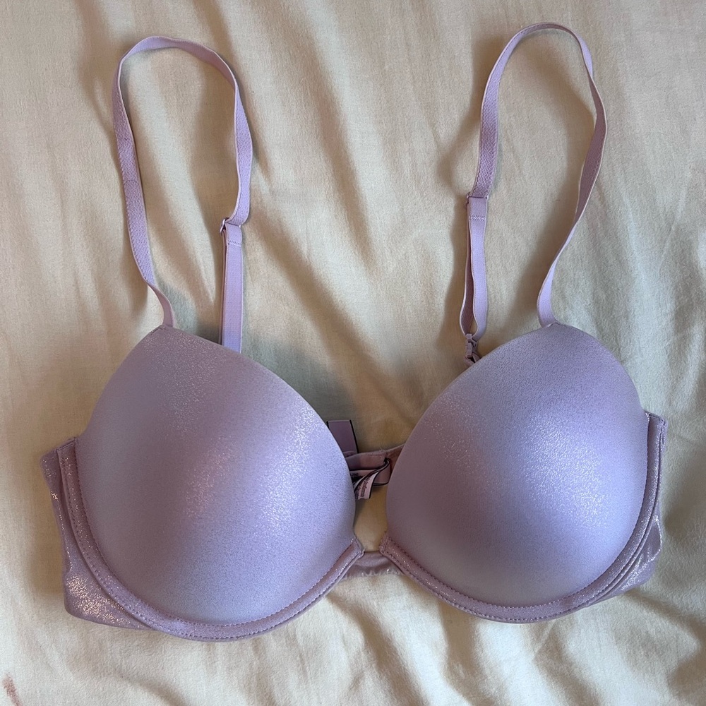 VS pink shimmer plunge/push up bra